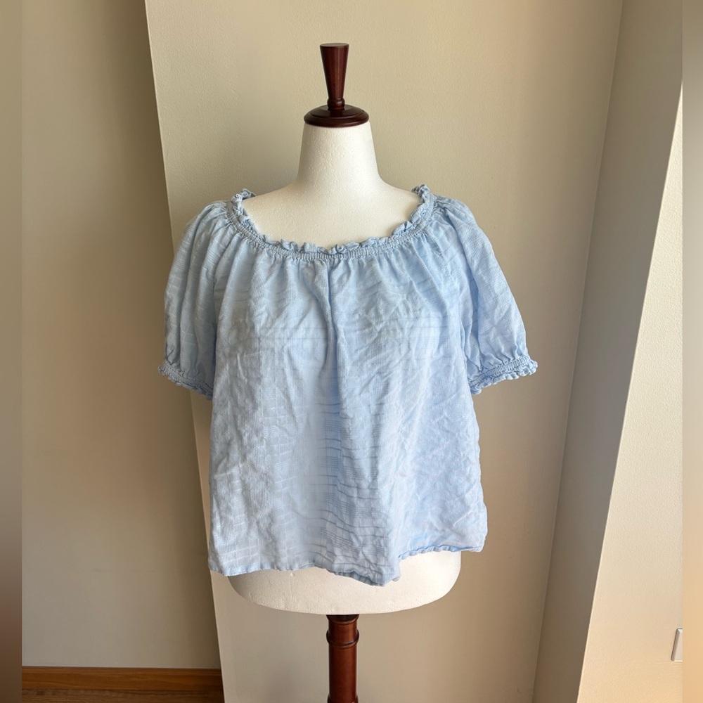 Relaxed Boatneck Puff Sleeve Blue Top | GAP | L